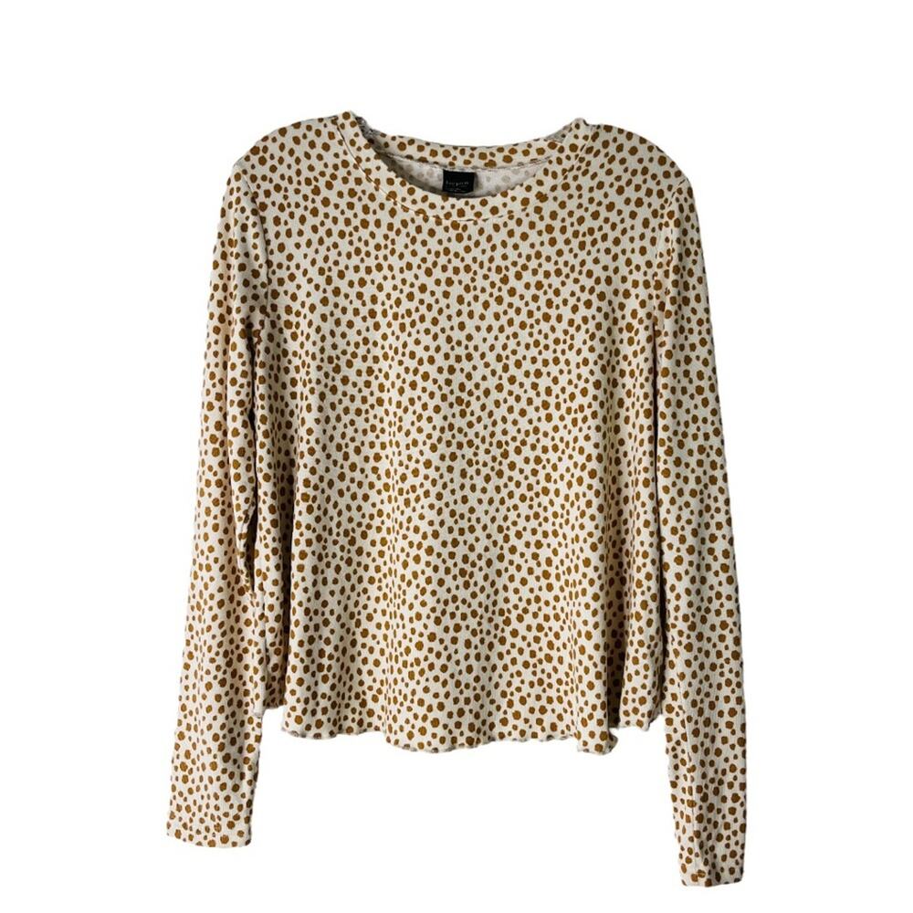 Free Press cream yellow tan polka dots stretch knit pullover top oversized small